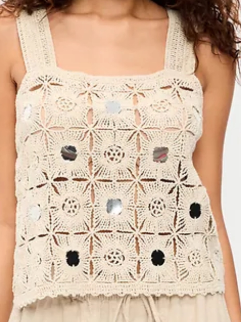 Old Navy Cream Crochet Sequin Square-Neck Camisole